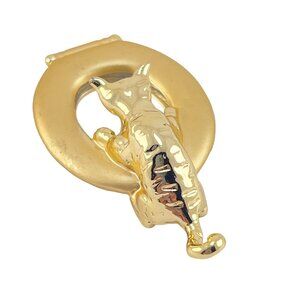 Vintage Gold Plated Cat Brooch Pin Cat Perched on Toilet 1980s